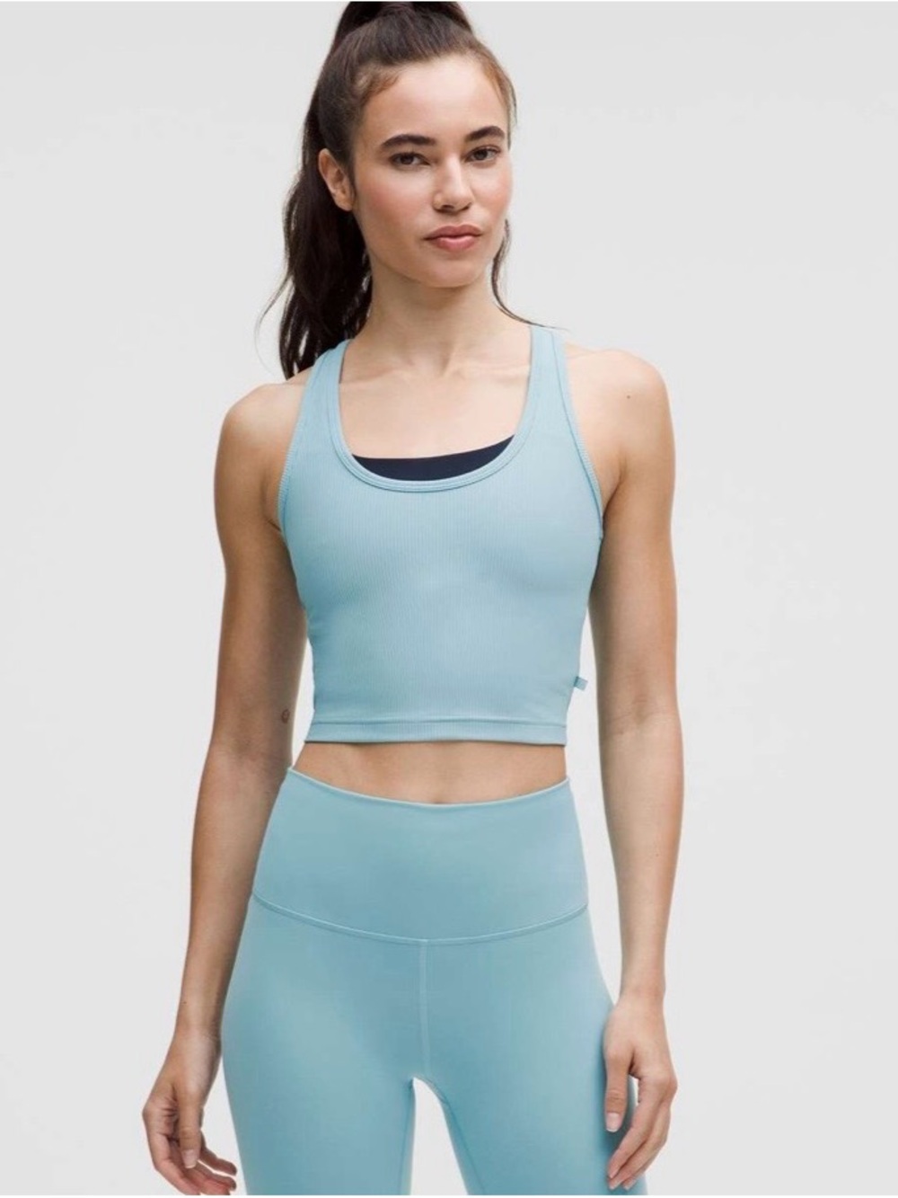 NWT Lululemon Power Pivot Light Blue Ribbed Crop Tank Top